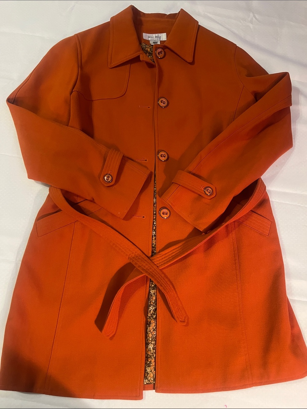 Nine West Orange Button-Front Trench Coat with Belt